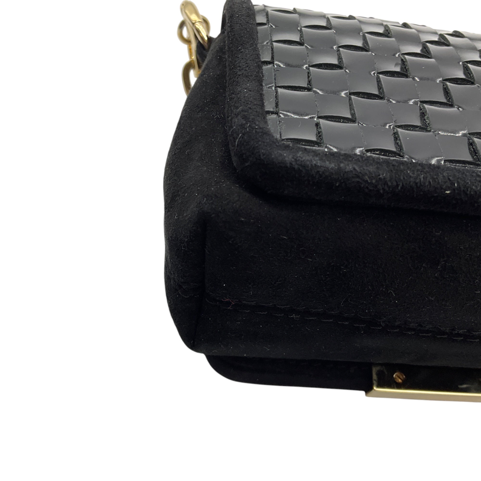 Jimmy Choo Black / Gold Hardware Chain Strap Suede Mini Evening Bag