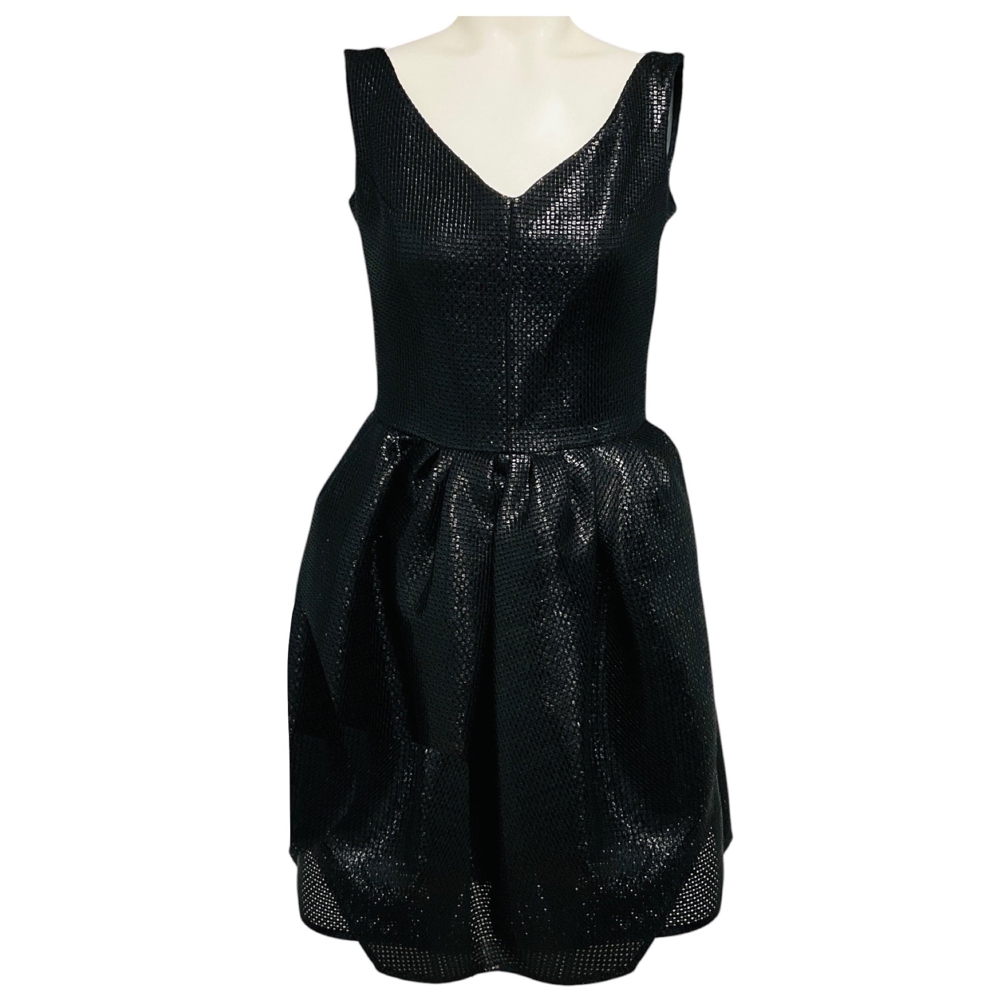 Carven Black Woven Sleeveless V-Neck Flared Cocktail Dress