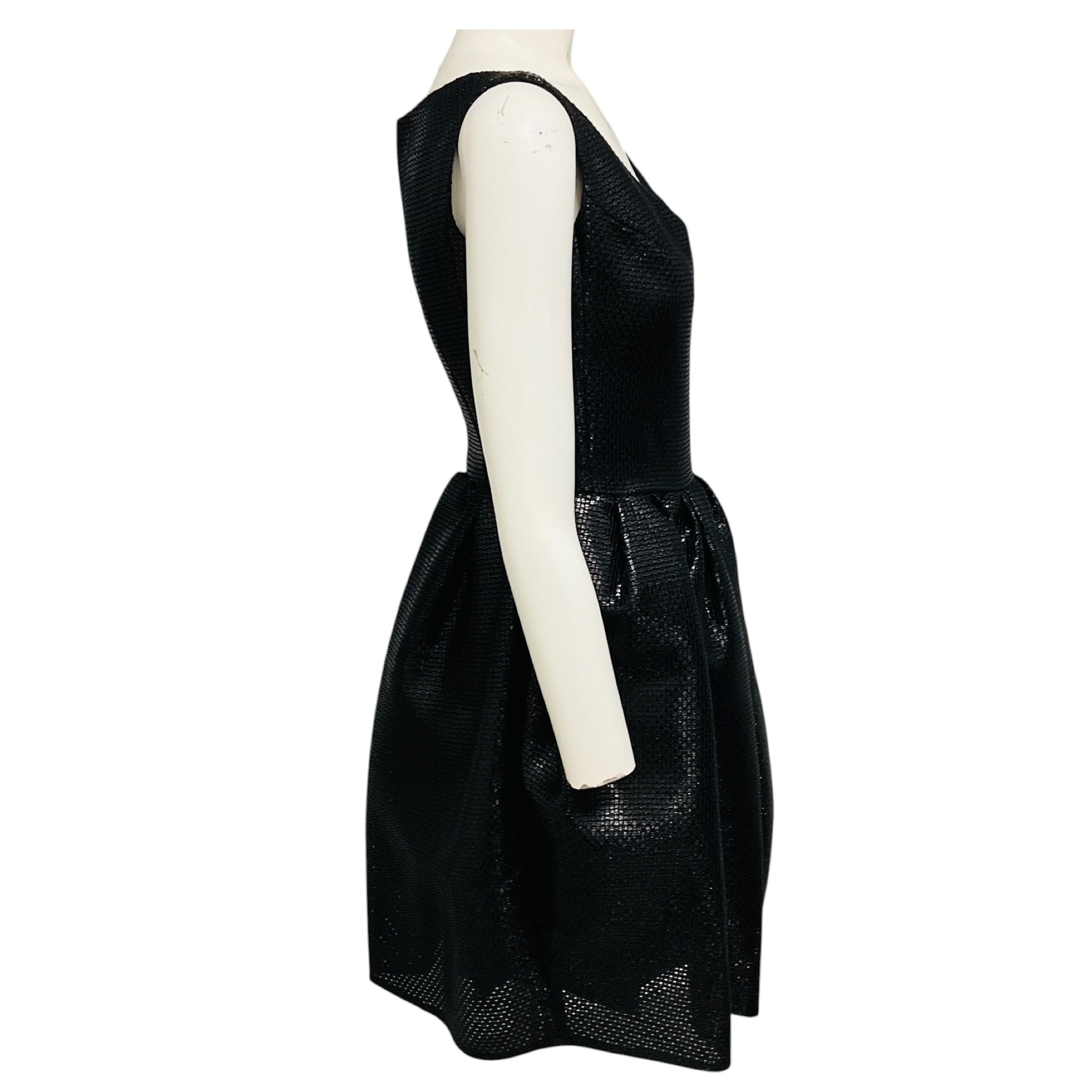 Carven Black Woven Sleeveless V-Neck Flared Cocktail Dress