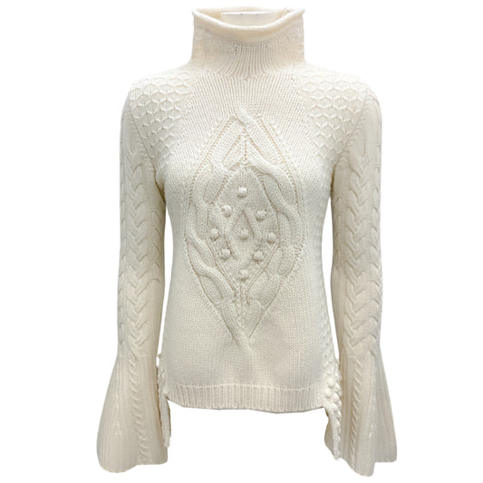 Alexander McQueen Ivory Textured Wool Knit Turtleneck Sweater