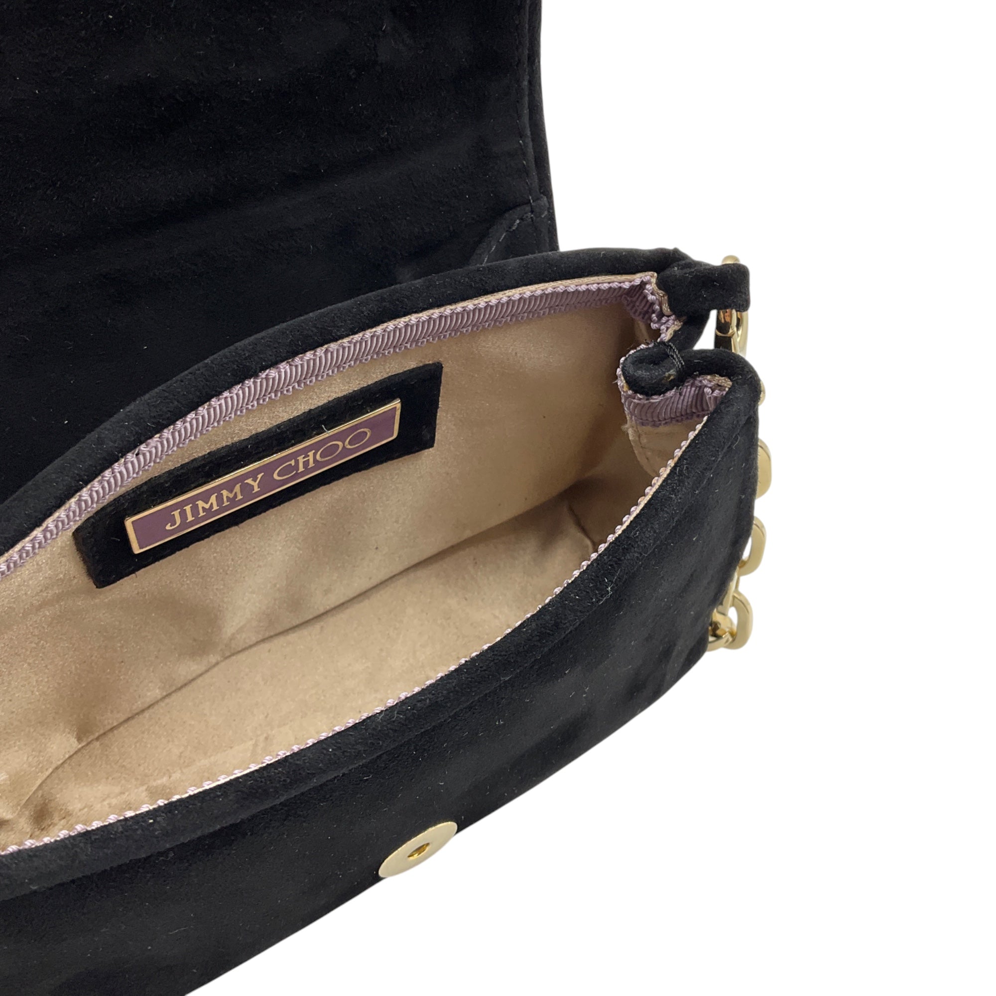 Jimmy Choo Black / Gold Hardware Chain Strap Suede Mini Evening Bag