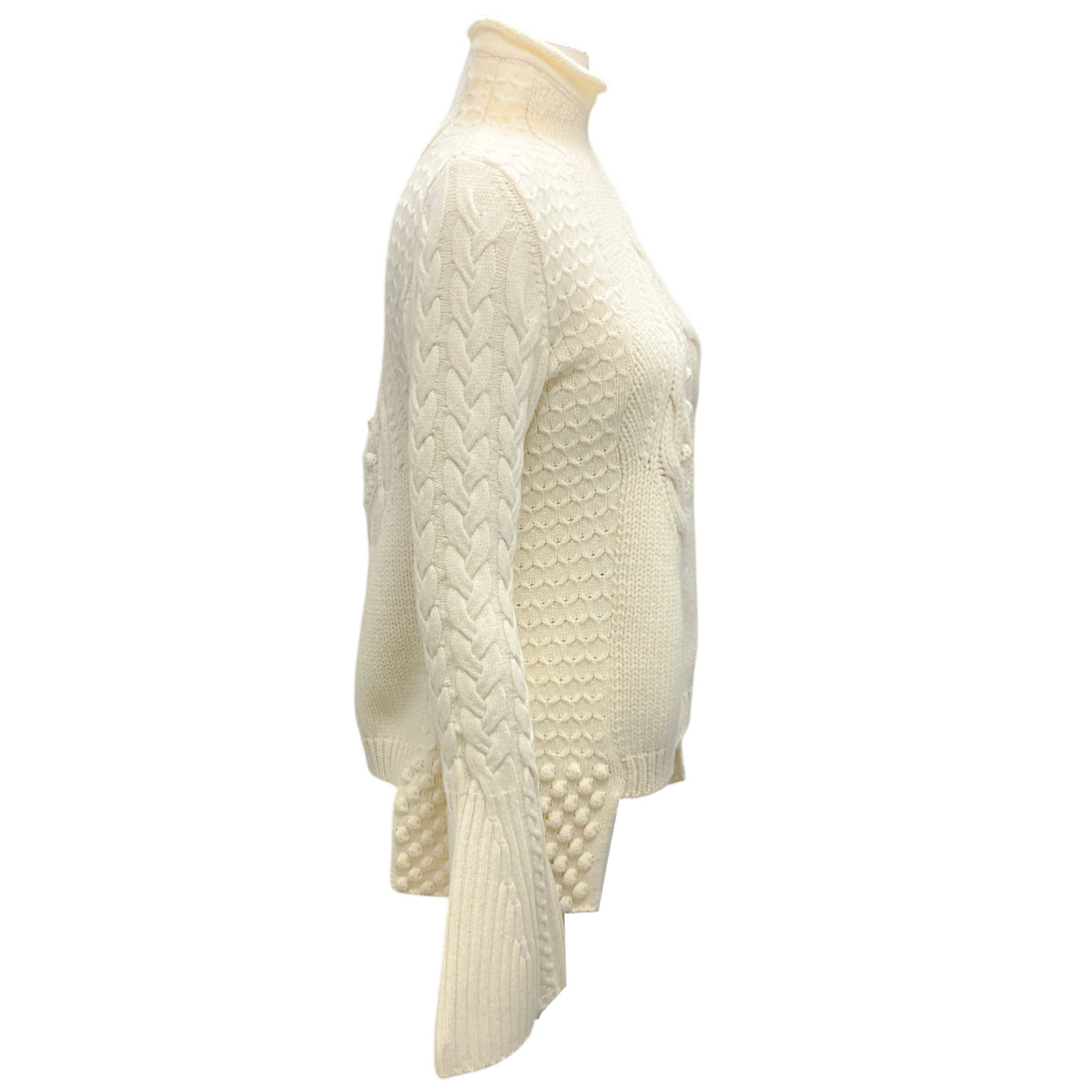 Alexander McQueen Ivory Textured Wool Knit Turtleneck Sweater