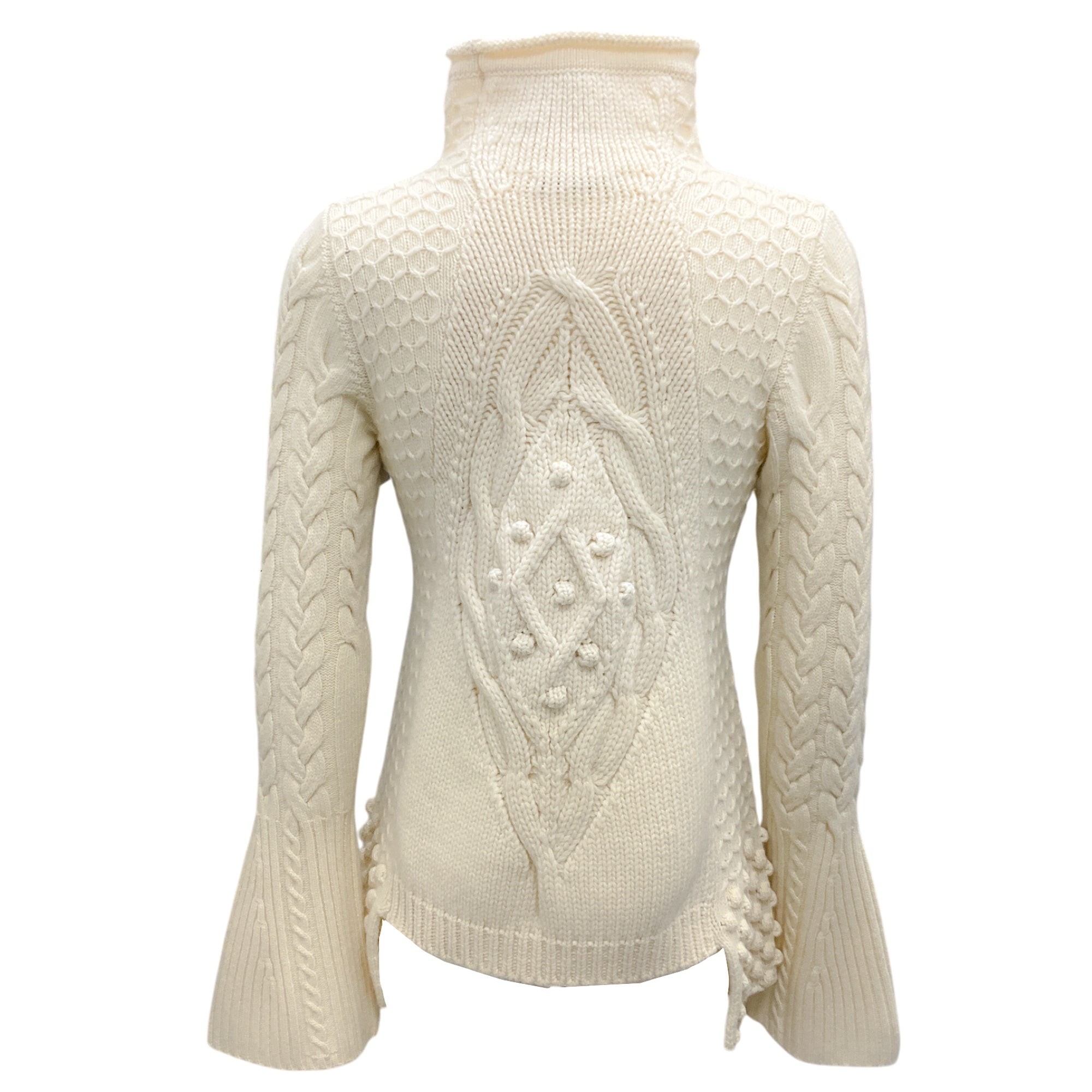 Alexander McQueen Ivory Textured Wool Knit Turtleneck Sweater