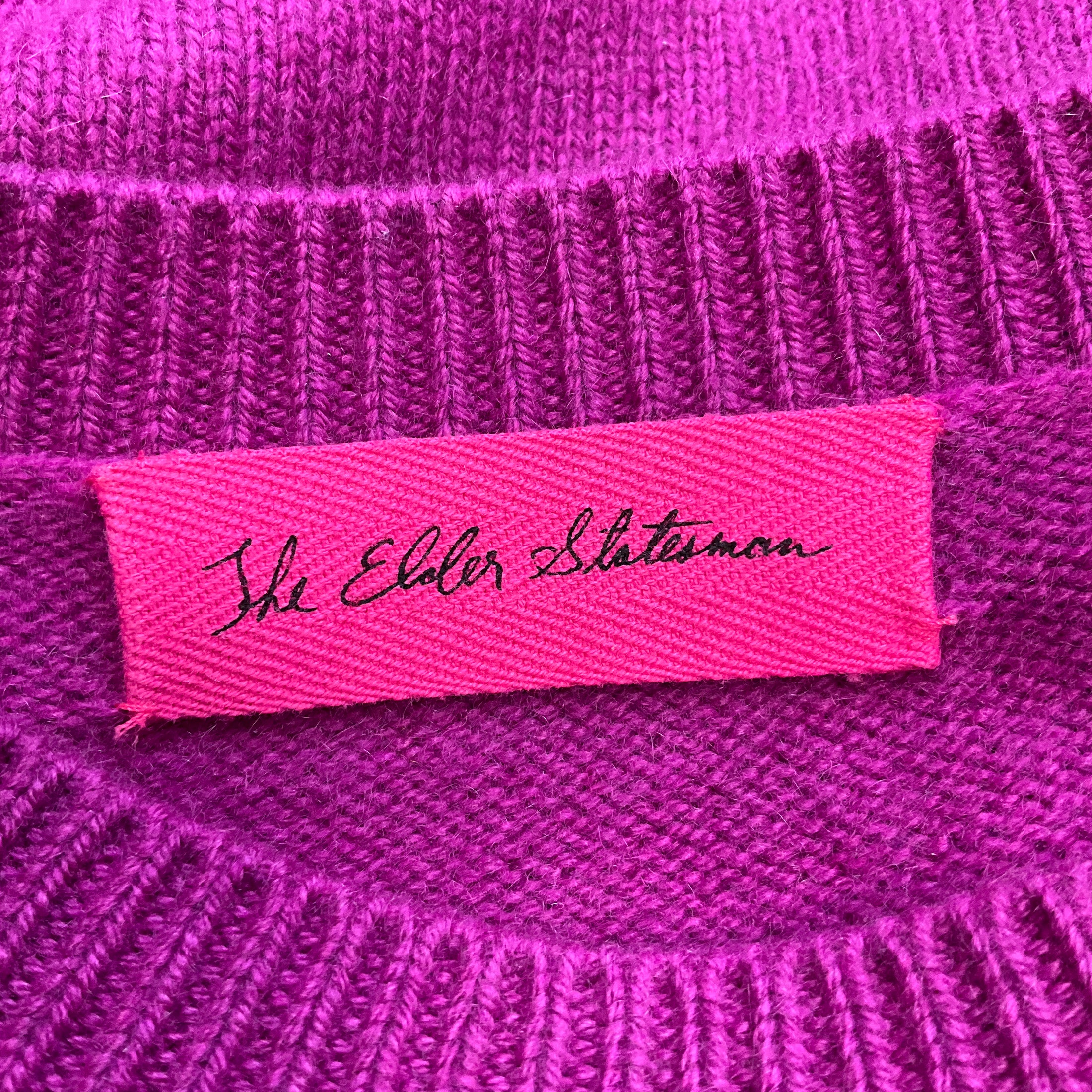 The Elder Statesman Magenta Cashmere Knit Crewneck Sweater