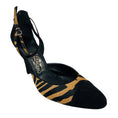 Load image into Gallery viewer, Salvatore Ferragamo Tan / Black Animal Print Patterned Calf Hair Ankle Strap Pumps with Black Suede Cap Toe
