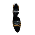 Load image into Gallery viewer, Salvatore Ferragamo Tan / Black Animal Print Patterned Calf Hair Ankle Strap Pumps with Black Suede Cap Toe
