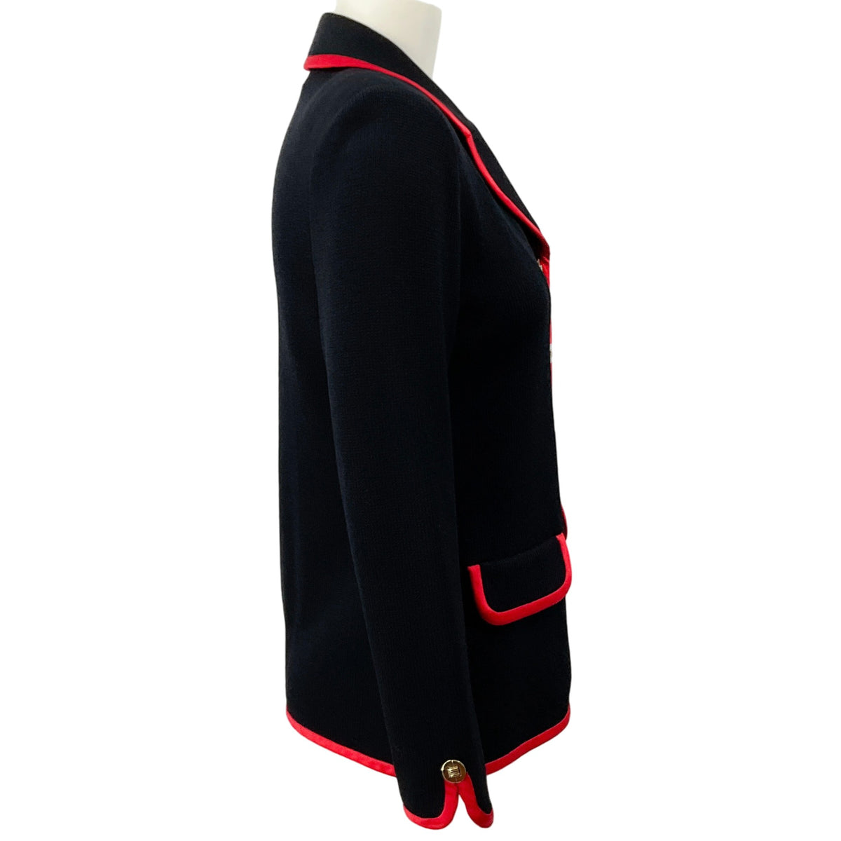 St. John Black Knit Blazer with Red Trim