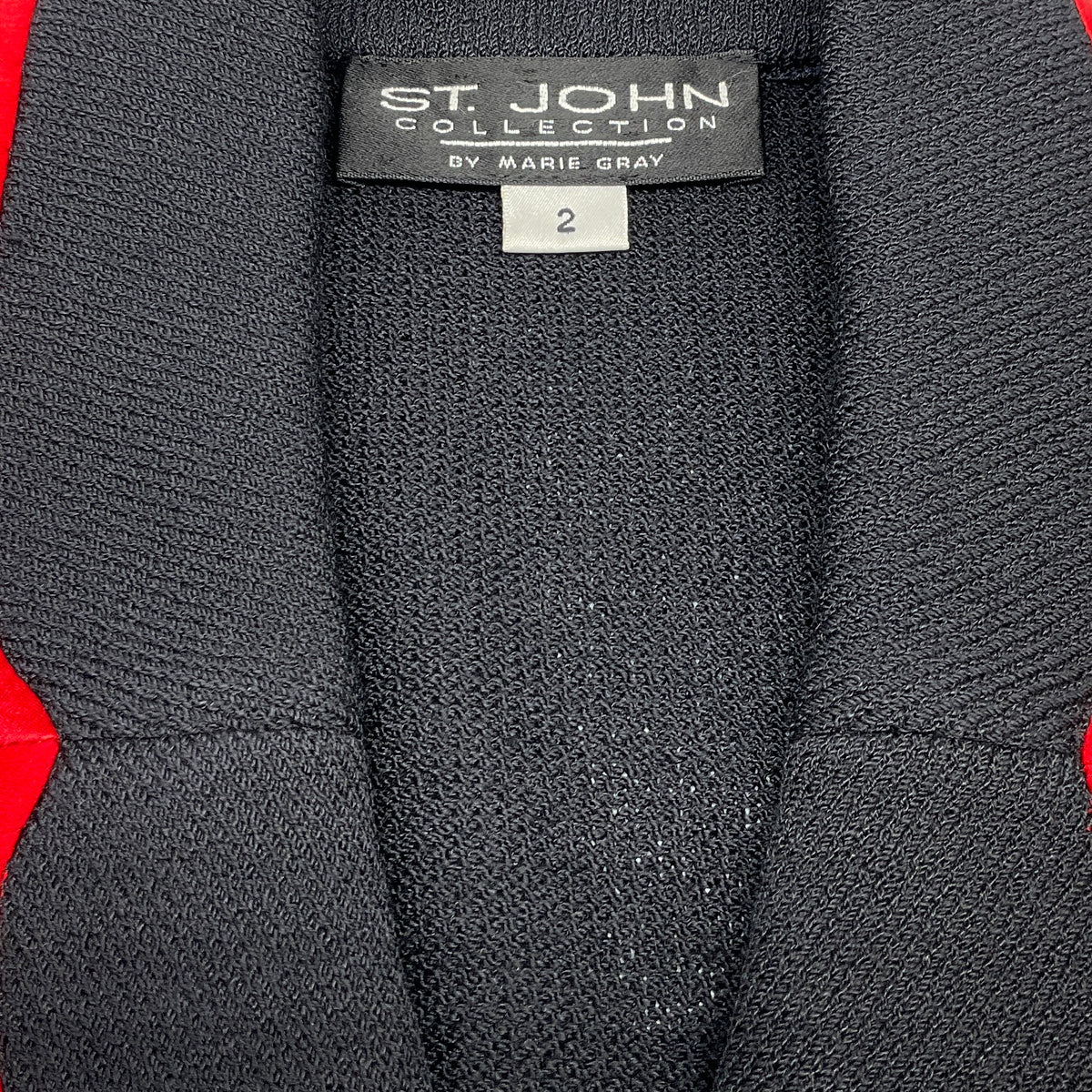 St. John Black Knit Blazer with Red Trim