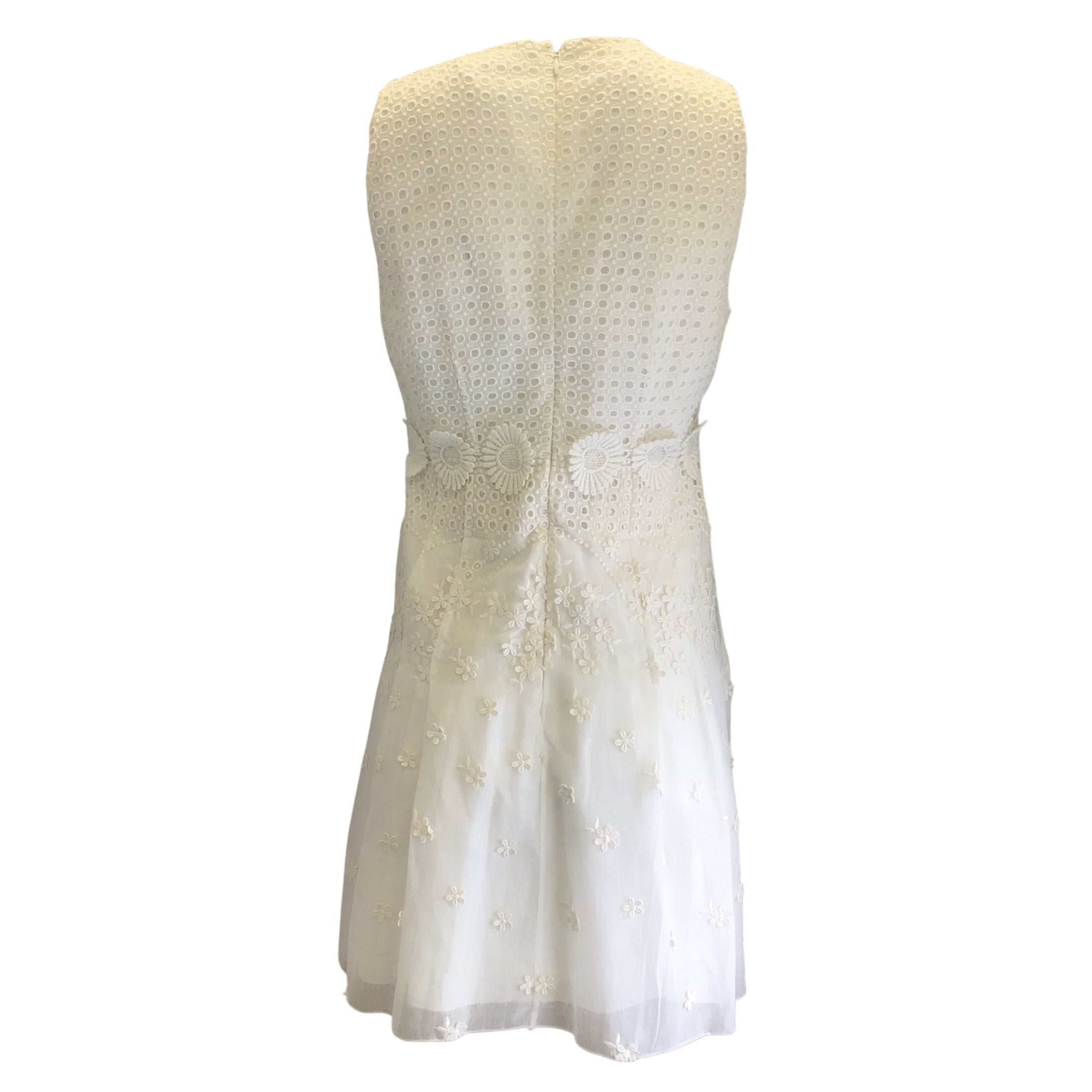 Giambattista Valli White / Black Floral Lace Applique Sleeveless Eyelet Cotton Dress