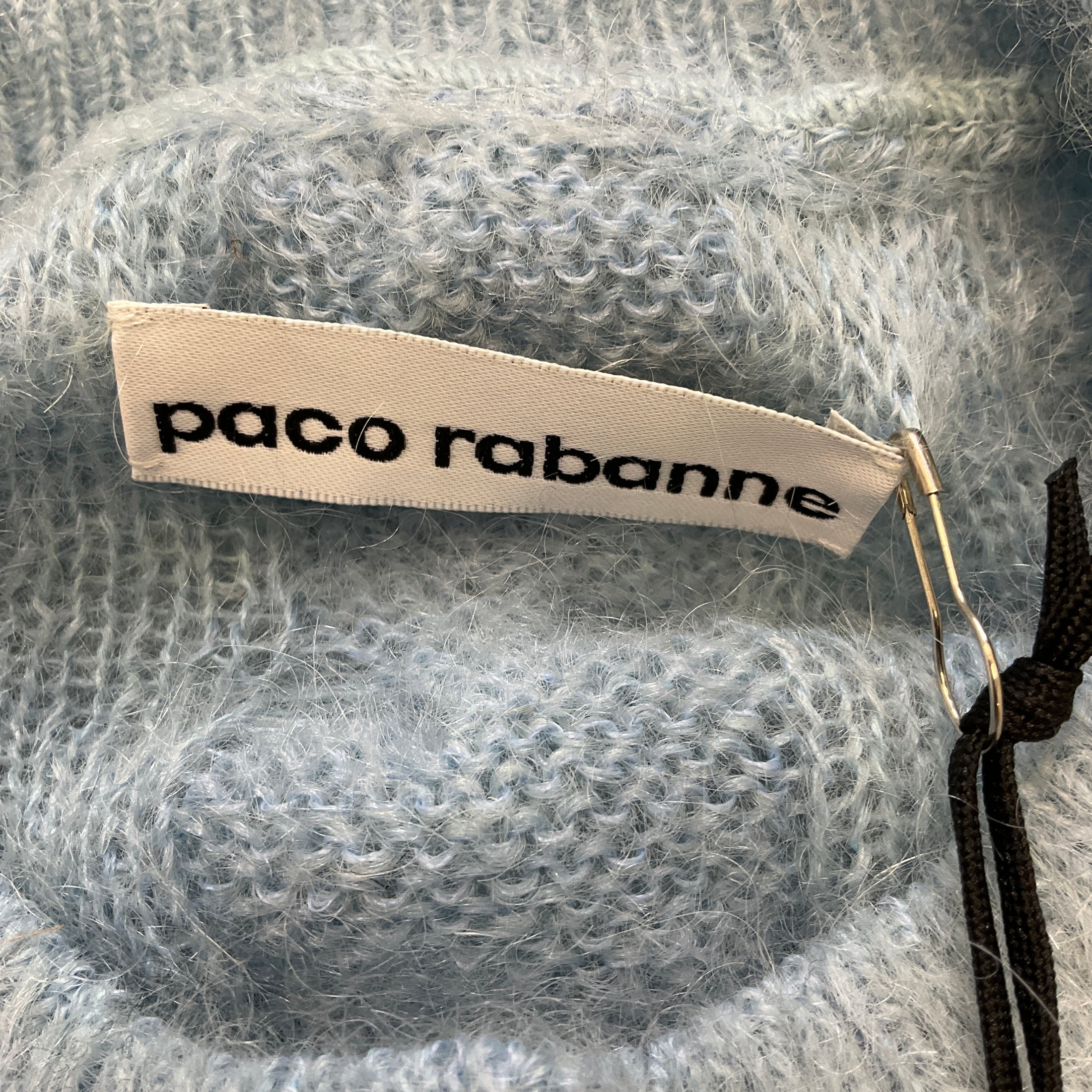 Paco Rabanne Light Blue Cable Knit Mohair Cardigan