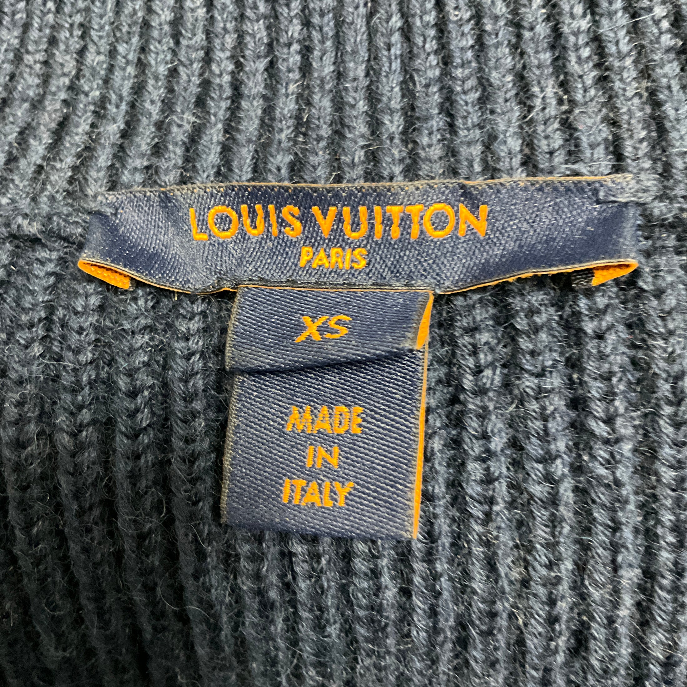 Louis Vuitton Navy Blue Wool Knit and Nylon Zip Front Flared Dress