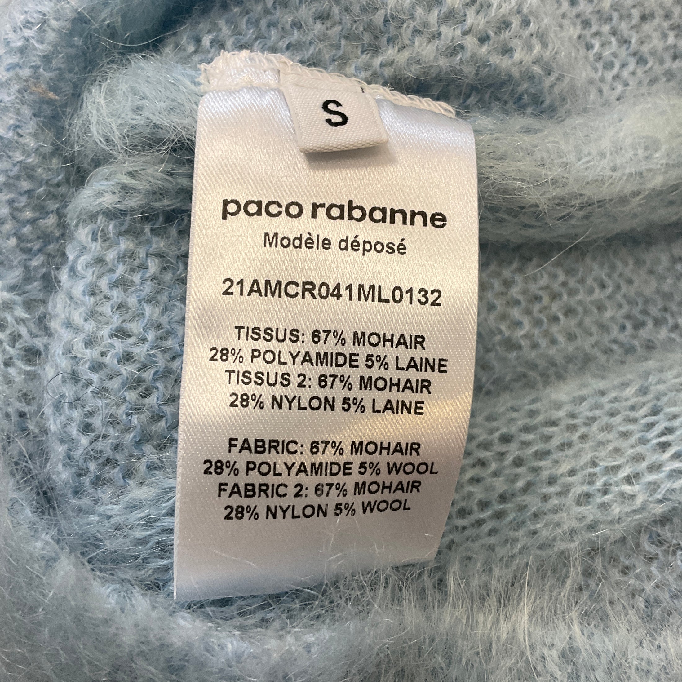 Paco Rabanne Light Blue Cable Knit Mohair Cardigan