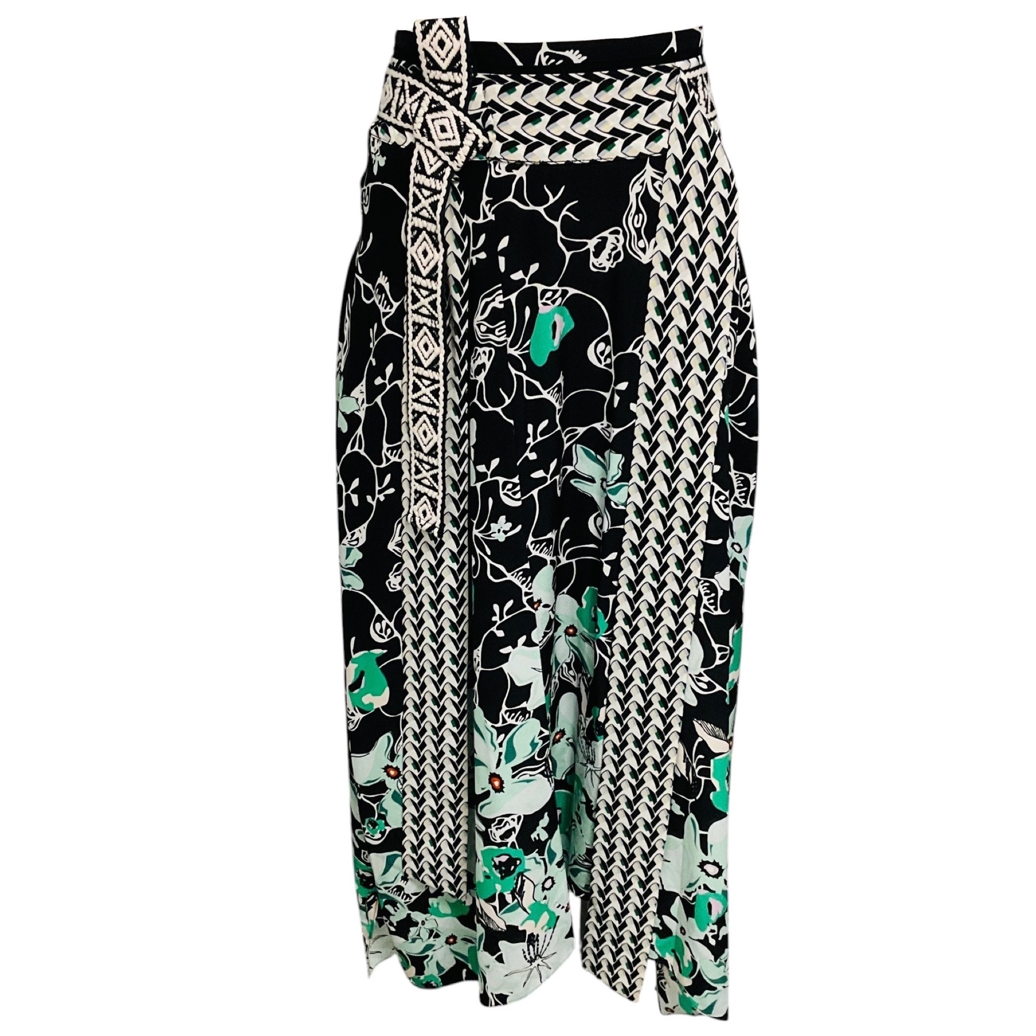 Dorothee Schumacher Black / White / Green Printed Silk Midi Skirt
