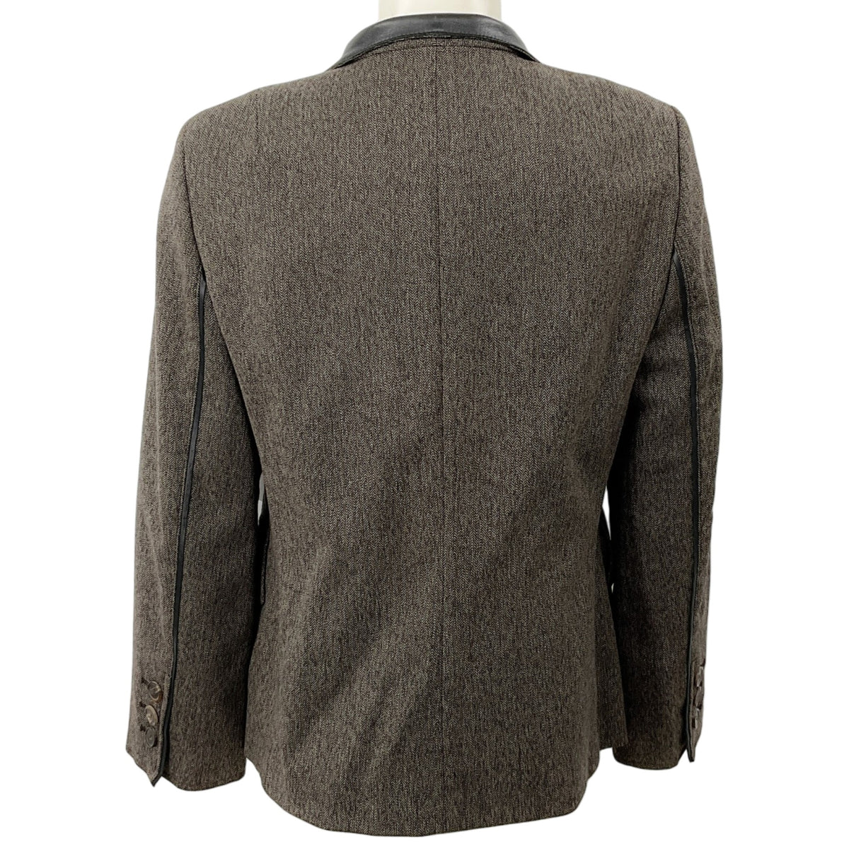 Akris Punto Brown Herringbone Tweed Jacket with Leather Collar
