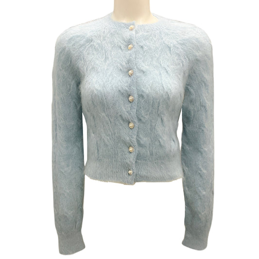 Paco Rabanne Light Blue Cable Knit Mohair Cardigan