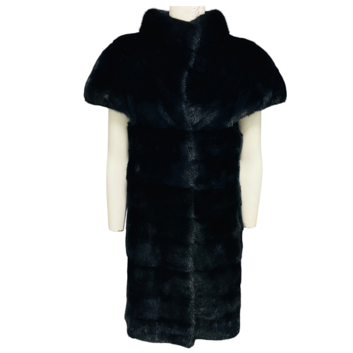 Giuliana Teso Midnight / Dark Navy Blue Cap Sleeved Mink Fur Coat