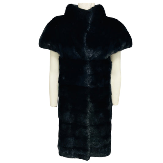 Giuliana Teso Midnight / Dark Navy Blue Cap Sleeved Mink Fur Coat