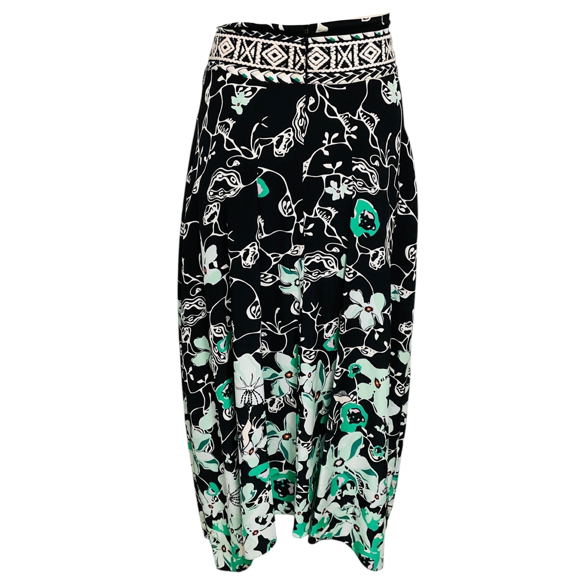 Dorothee Schumacher Black / White / Green Printed Silk Midi Skirt
