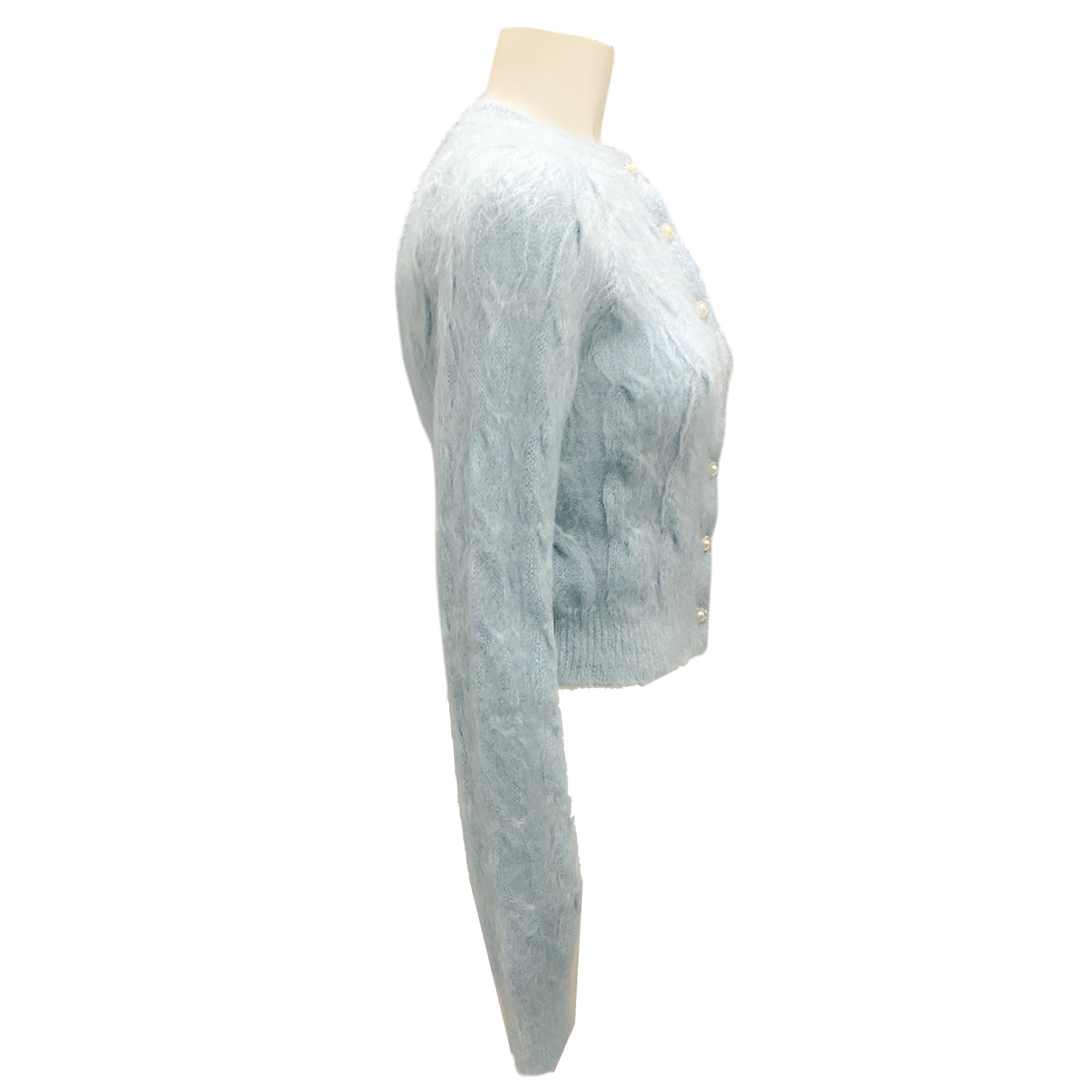 Paco Rabanne Light Blue Cable Knit Mohair Cardigan