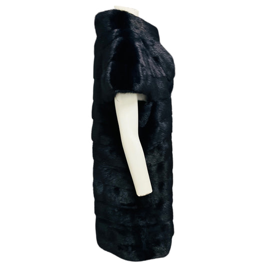 Giuliana Teso Midnight / Dark Navy Blue Cap Sleeved Mink Fur Coat
