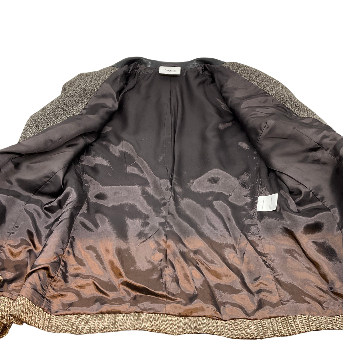 Akris Punto Brown Herringbone Tweed Jacket with Leather Collar