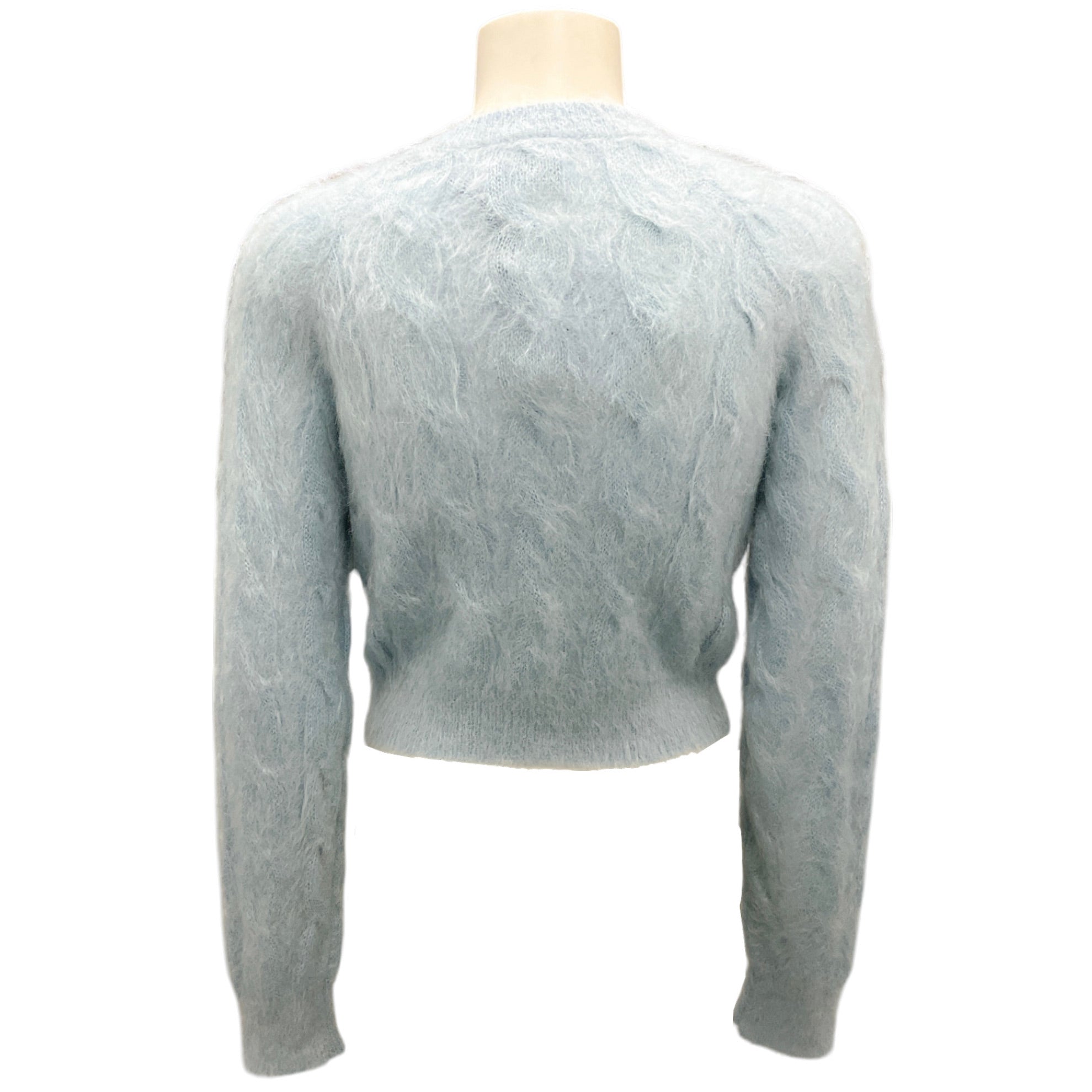 Paco Rabanne Light Blue Cable Knit Mohair Cardigan