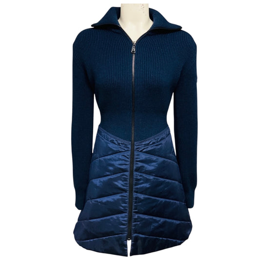 Louis Vuitton Navy Blue Wool Knit and Nylon Zip Front Flared Dress