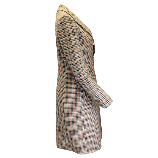 Mantu Cognac / Evergreen Chesterfield Double Breasted Houndstooth Wool Coat
