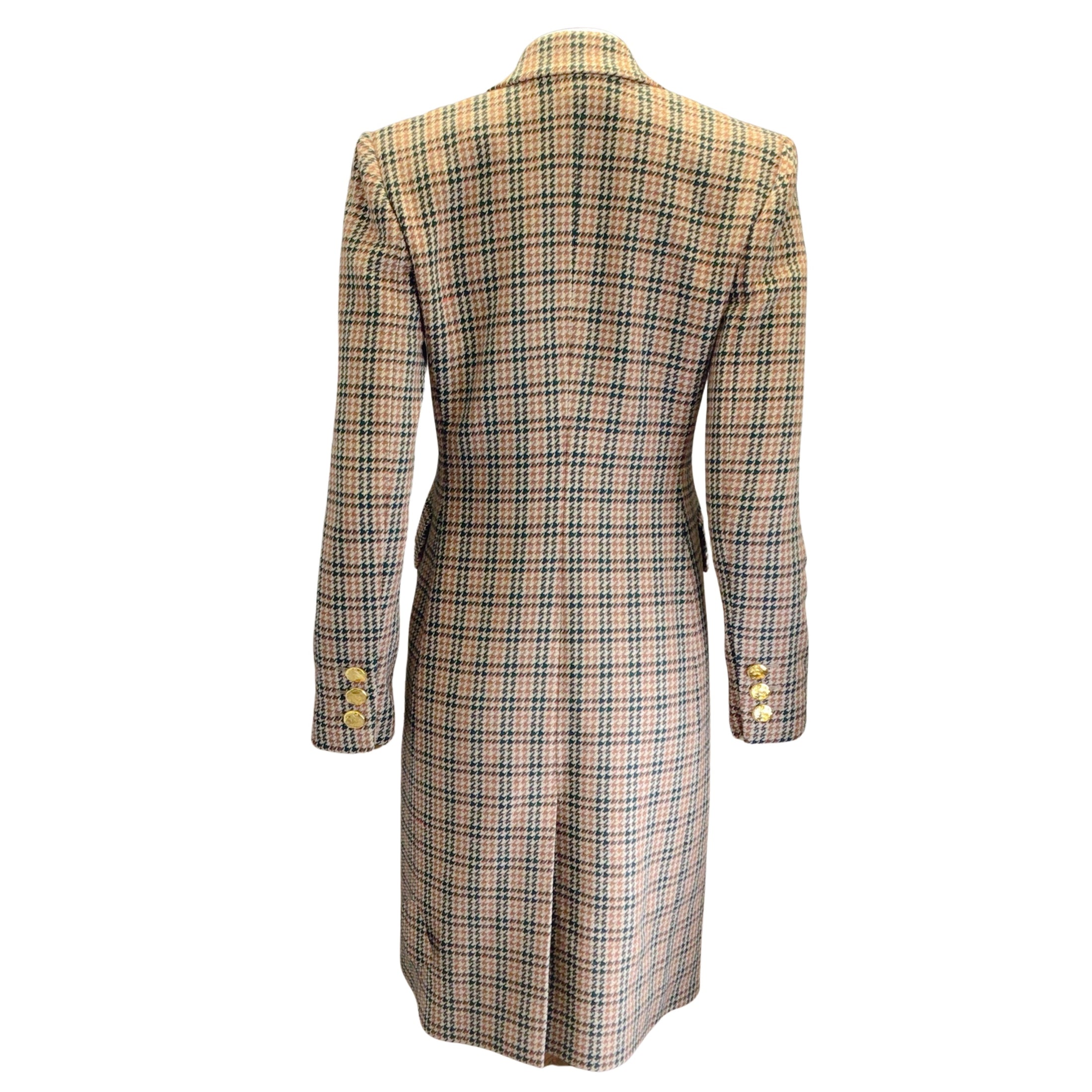 Mantu Cognac / Evergreen Chesterfield Double Breasted Houndstooth Wool Coat