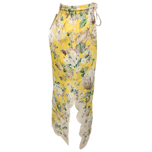 Zimmermann Yellow Floral Acacia Scallop Midi Skirt