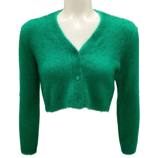 Victoria Beckham Green Cropped V-Neck Knit Cardigan