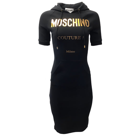 Moschino Black Cotton Short Sleeve Hoodie Dress
