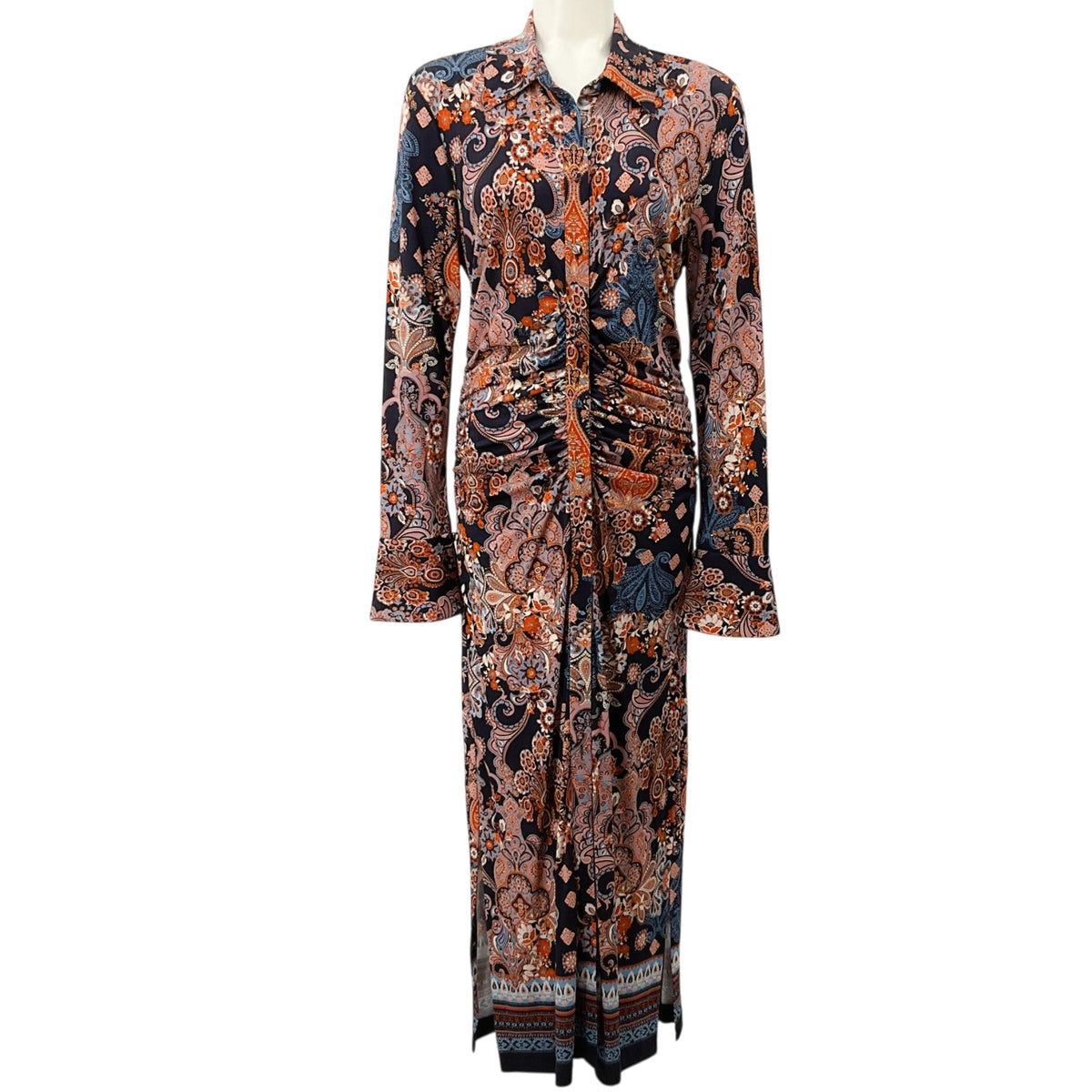 Cara Cara Blue Cascade Paisley Ruched Shirley Dress
