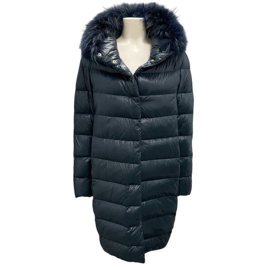 Herno Navy Blue Raccoon Fur Collar Down Puffer Coat