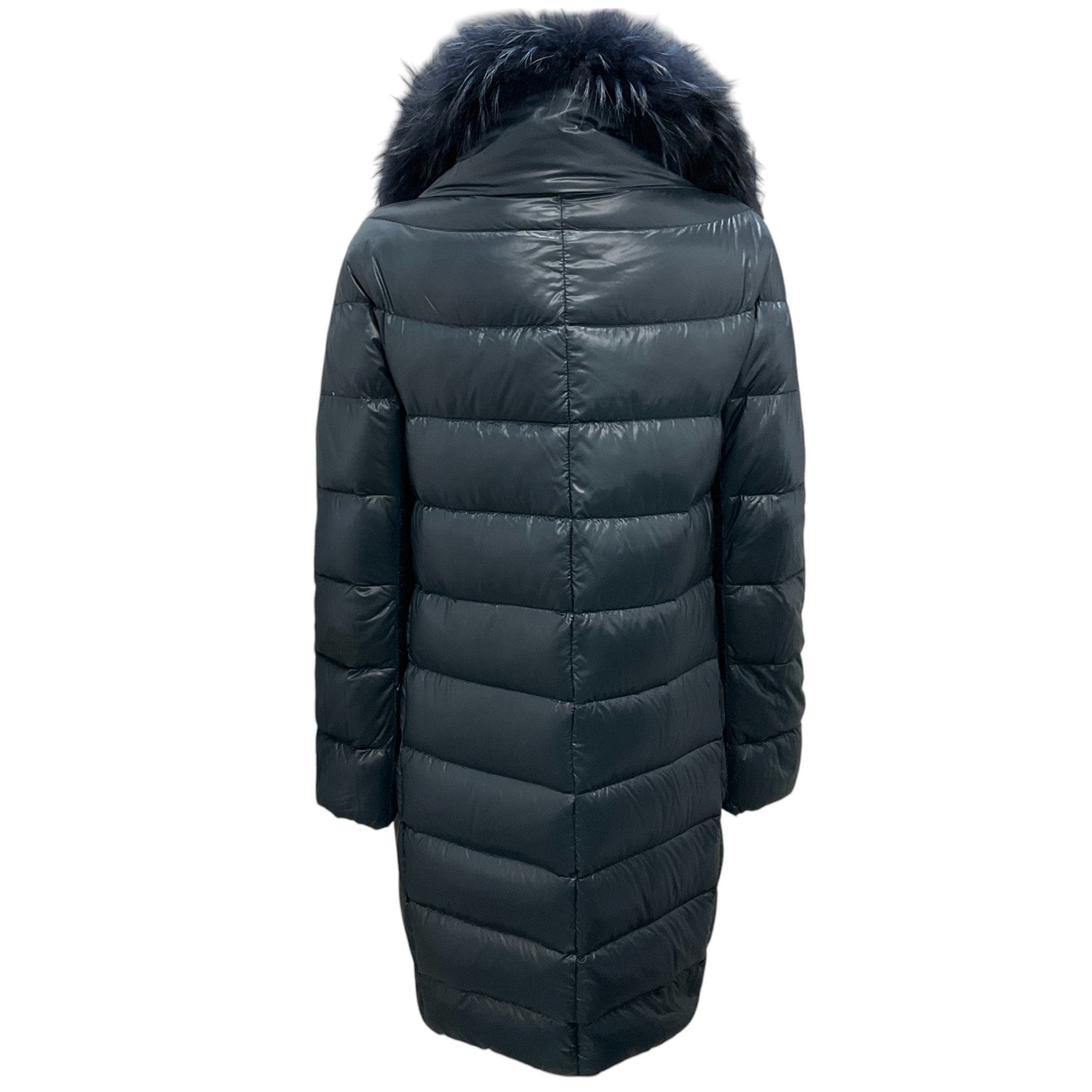 Herno Navy Blue Raccoon Fur Collar Down Puffer Coat