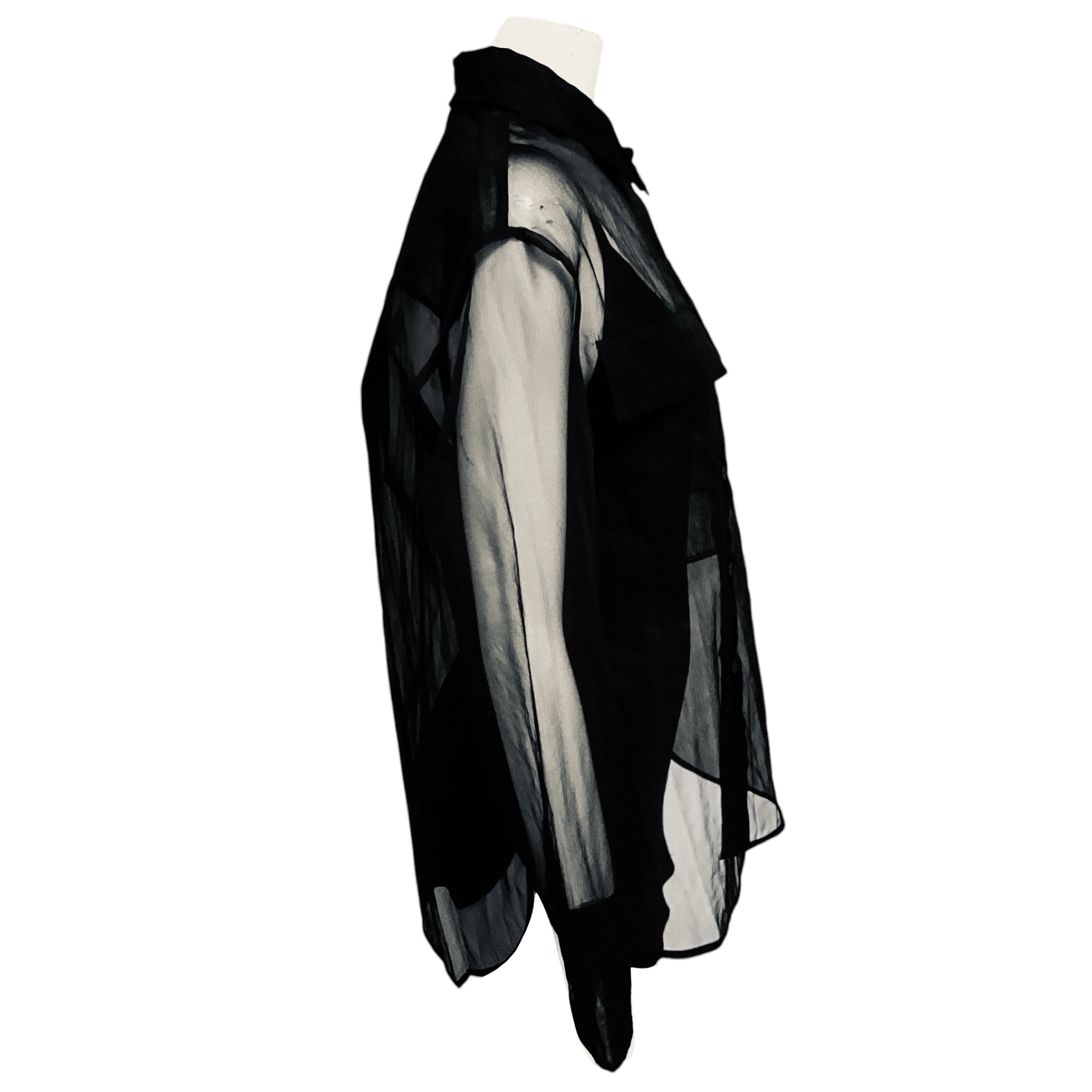 Maria Cher Black Sheer Long Sleeved Button Front Kay Shirt / Blouse