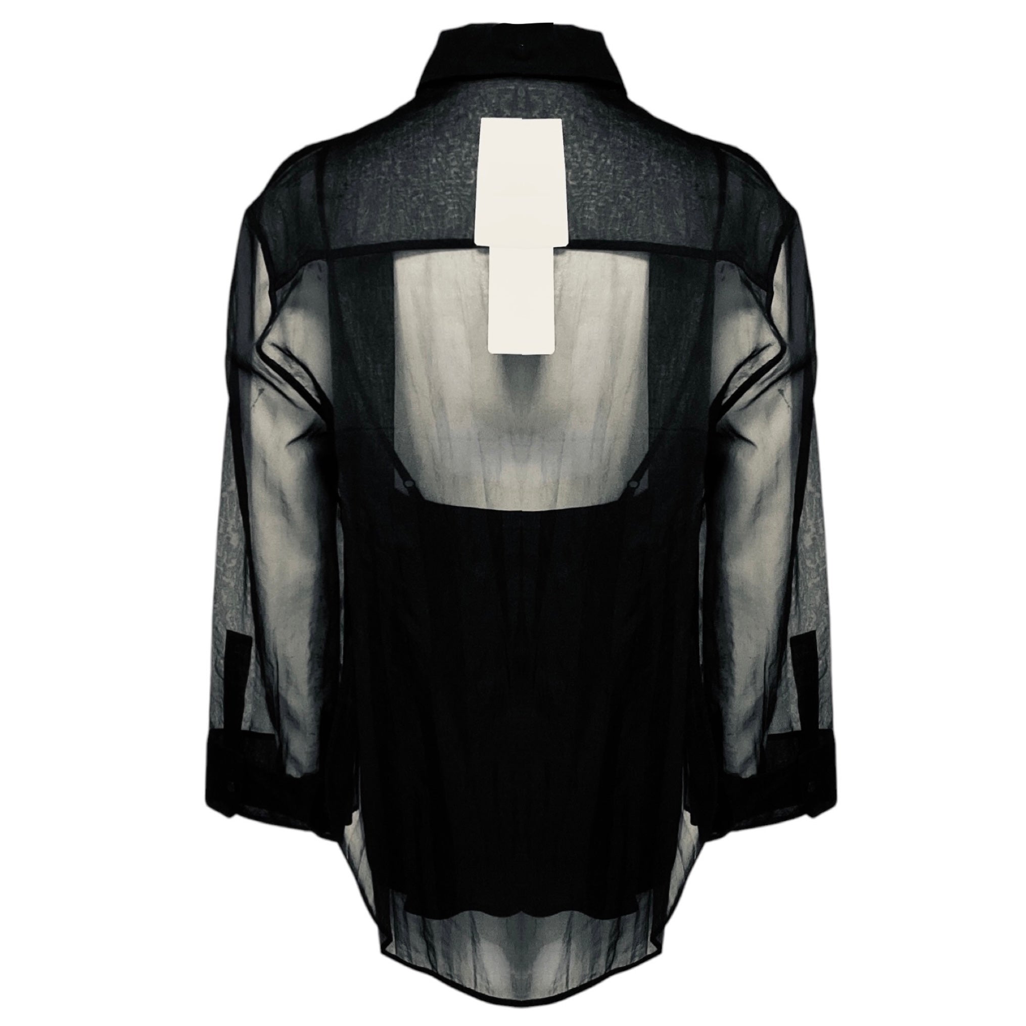 Maria Cher Black Sheer Long Sleeved Button Front Kay Shirt / Blouse
