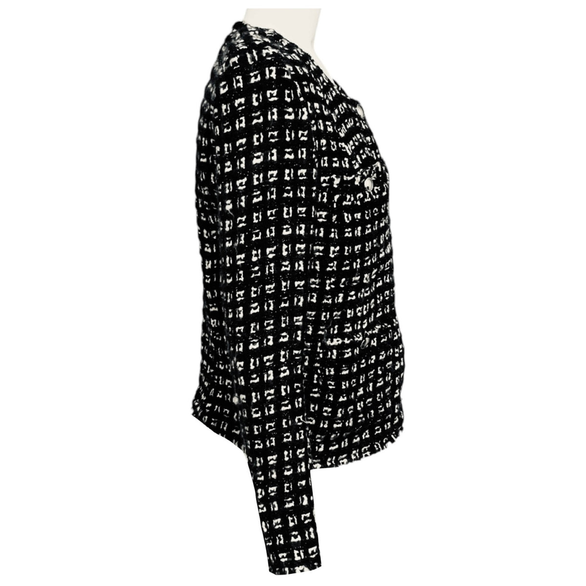 Iro Black / White Tetys Tweed Jacket with Frayed Trim