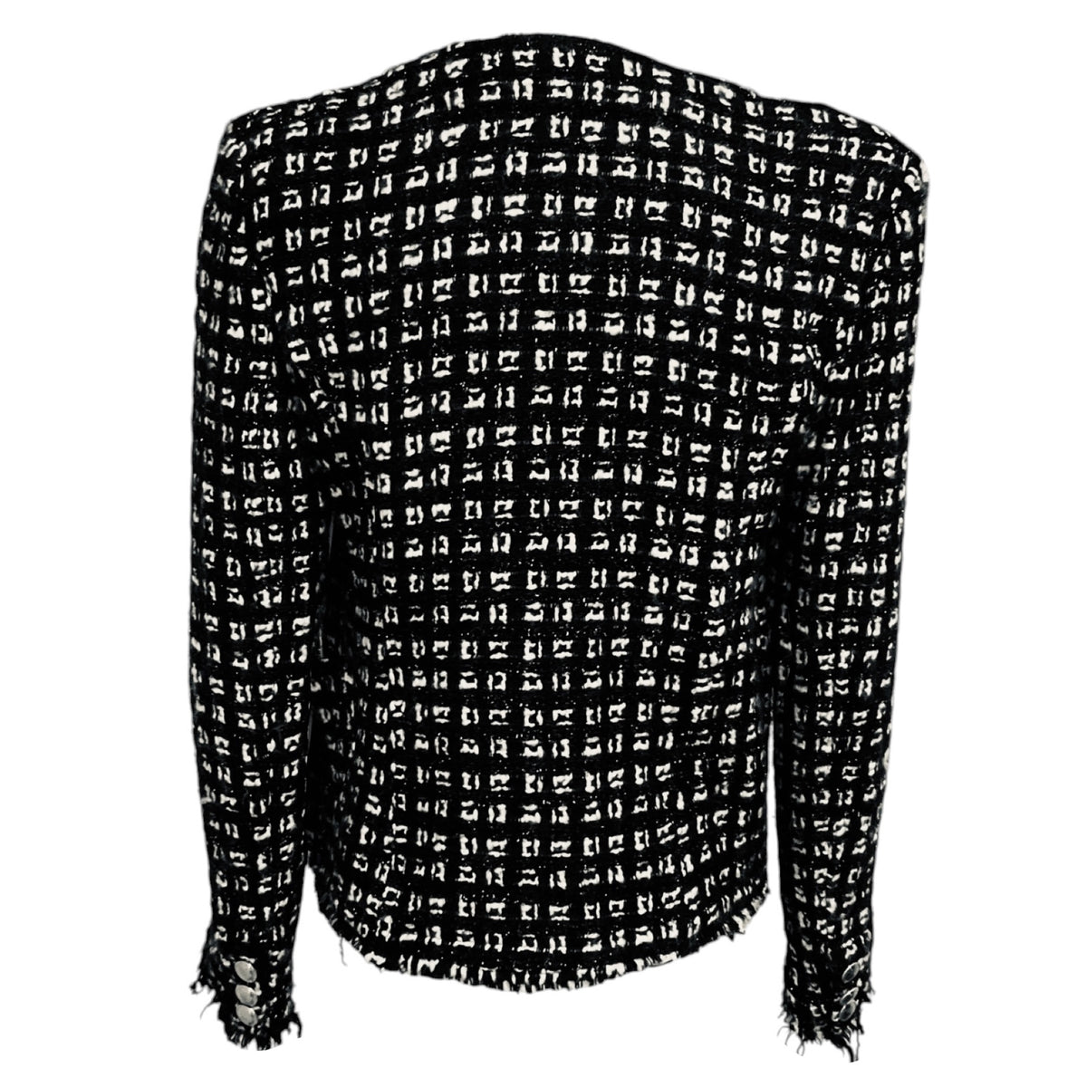 Iro Black / White Tetys Tweed Jacket with Frayed Trim