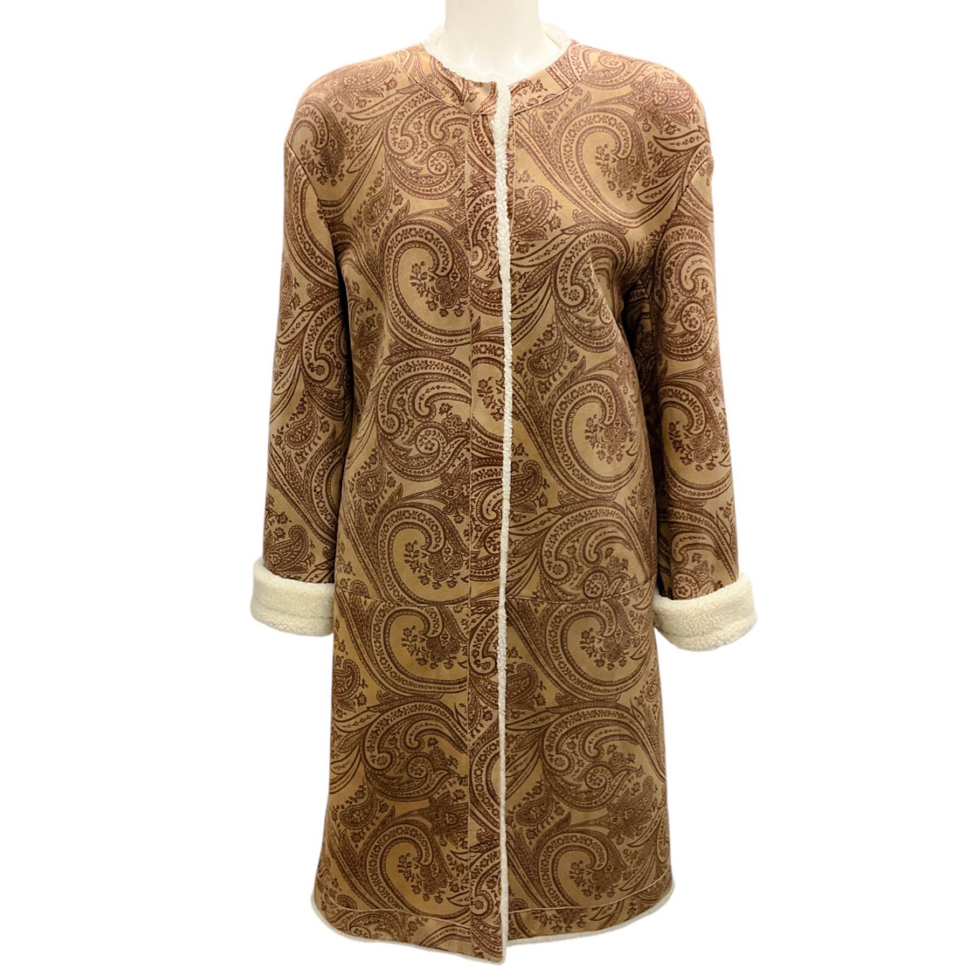 Etro Tan / Brown / Ivory Paisley Patterned Shearling Coat