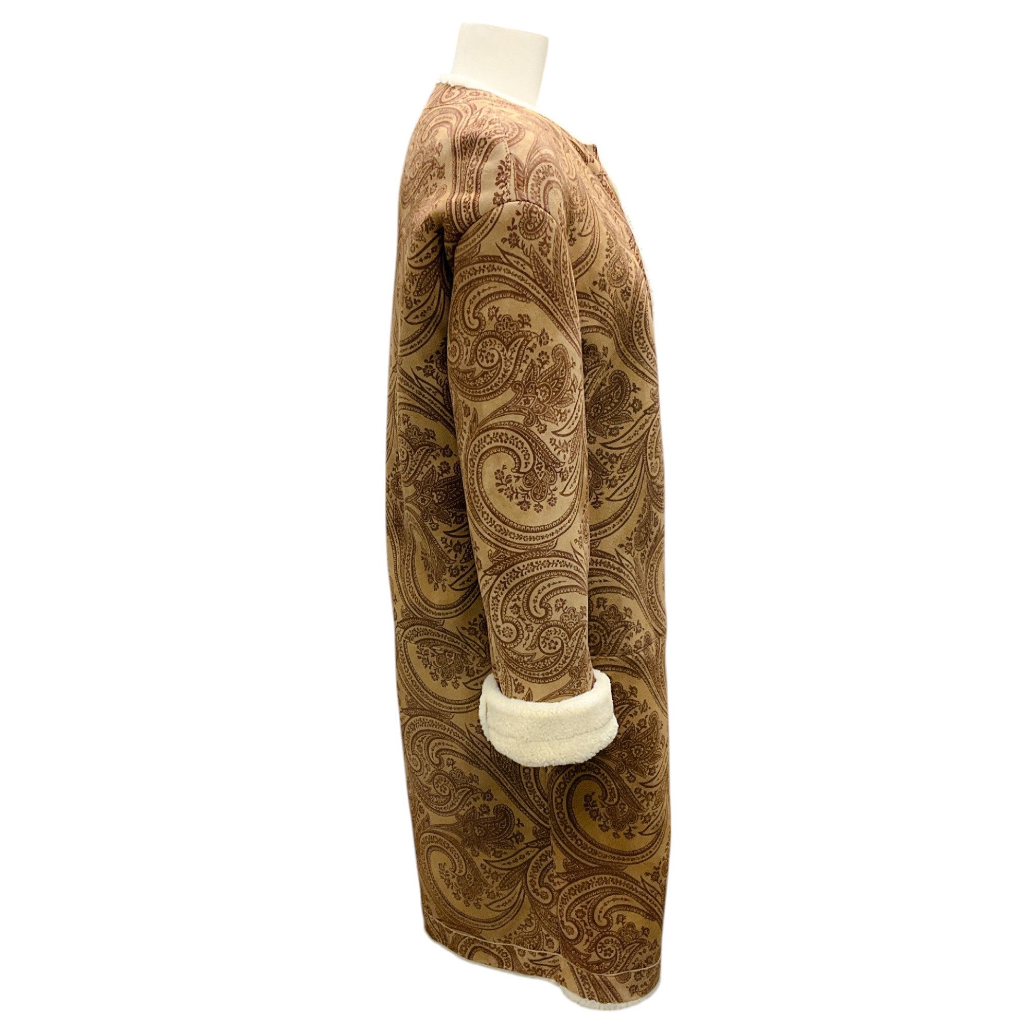 Etro Tan / Brown / Ivory Paisley Patterned Shearling Coat