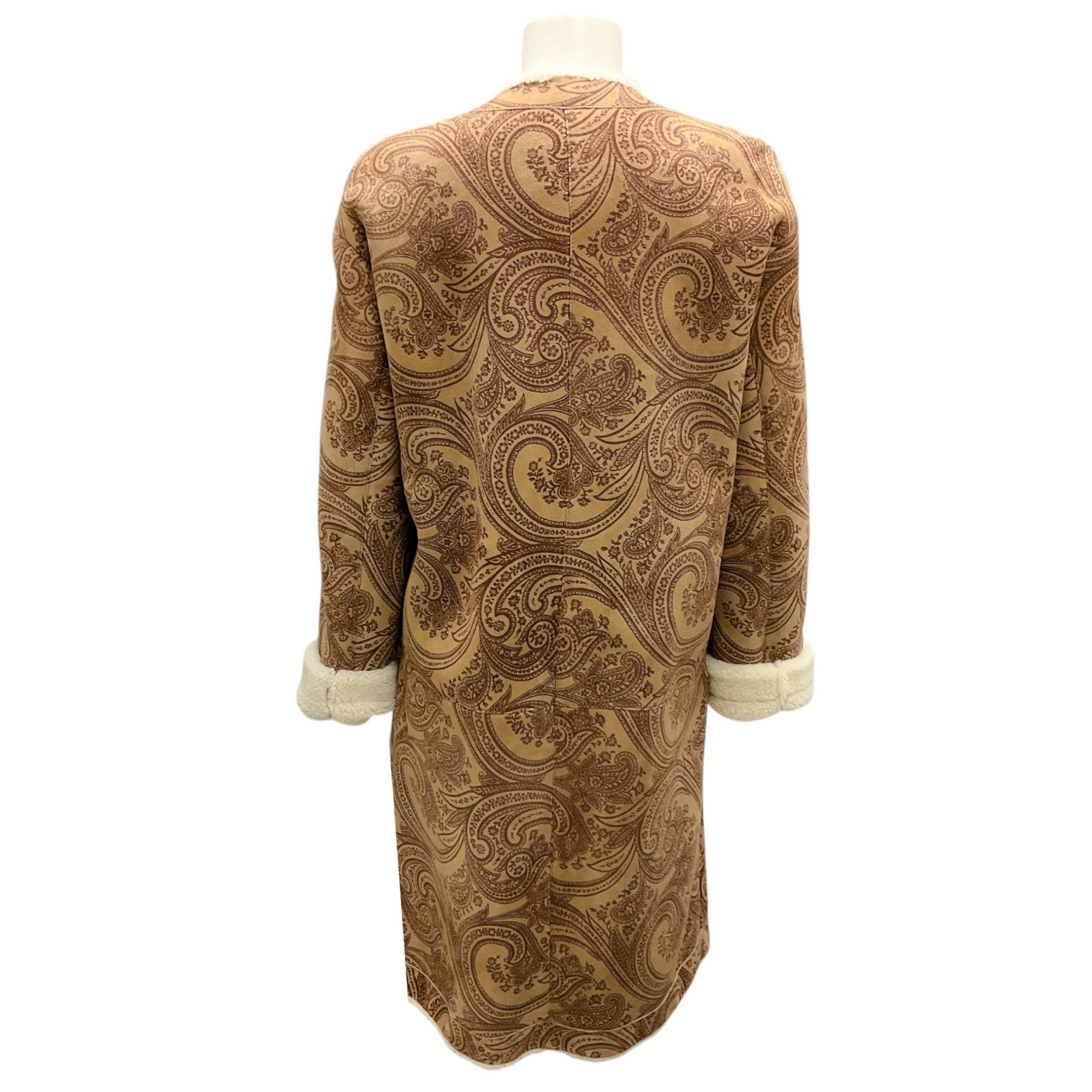 Etro Tan / Brown / Ivory Paisley Patterned Shearling Coat