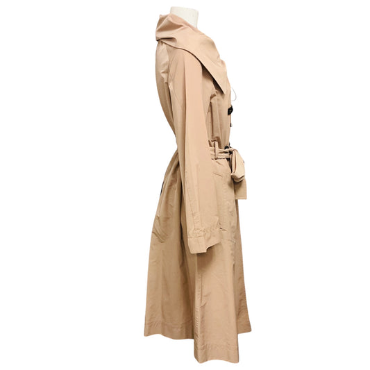 Mantu Beige Double Breasted Taffeta Trench Coat with Belt