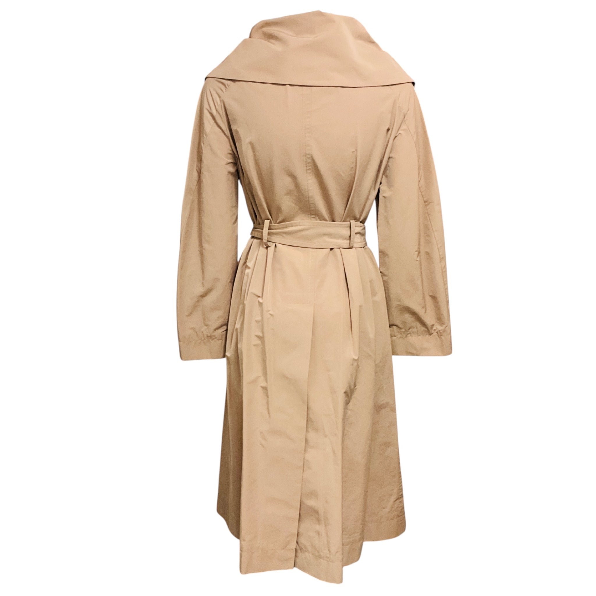 Mantu Beige Double Breasted Taffeta Trench Coat with Belt