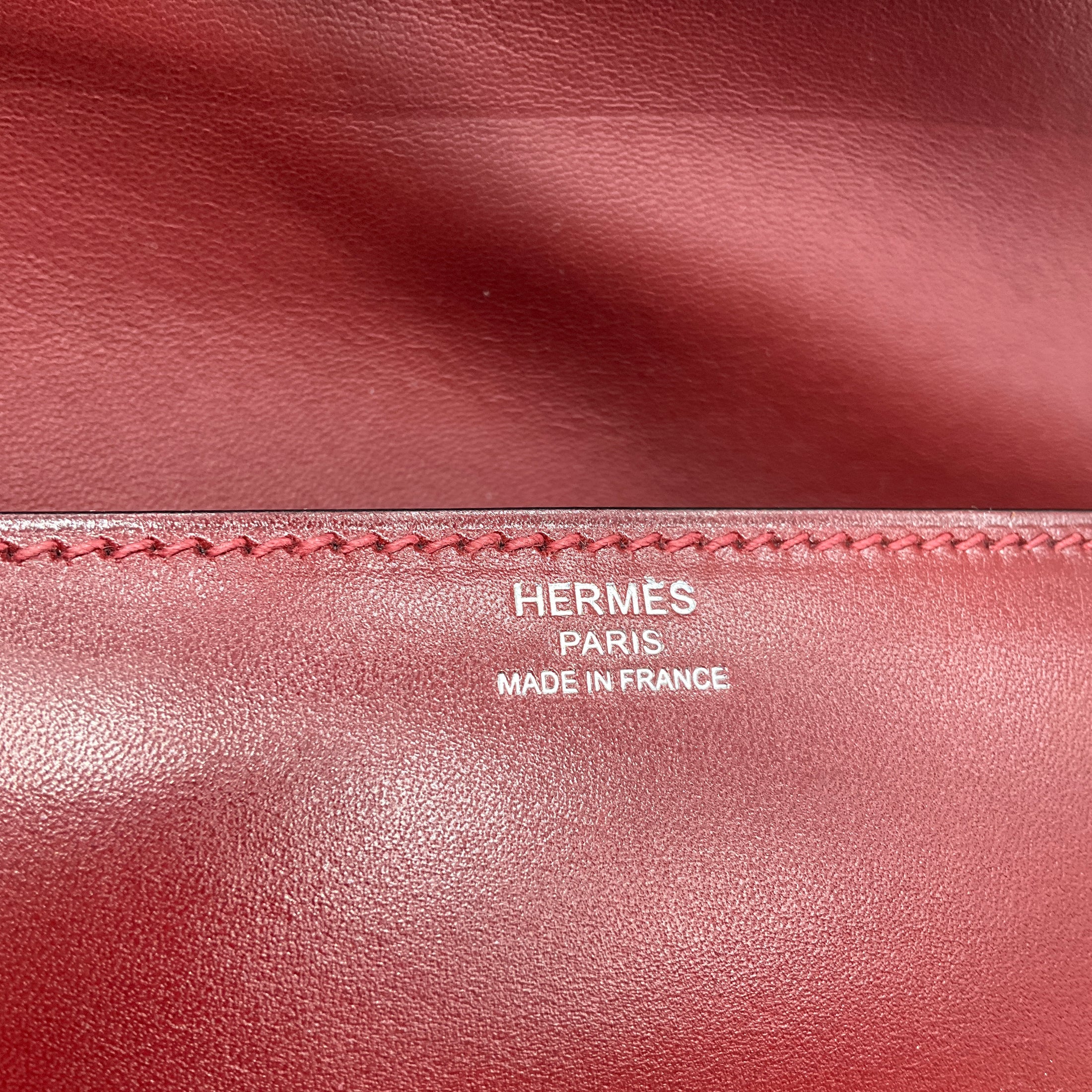 Hermes Red Leather Box Egee Clutch with Silver Chaine d'Ancre Closure