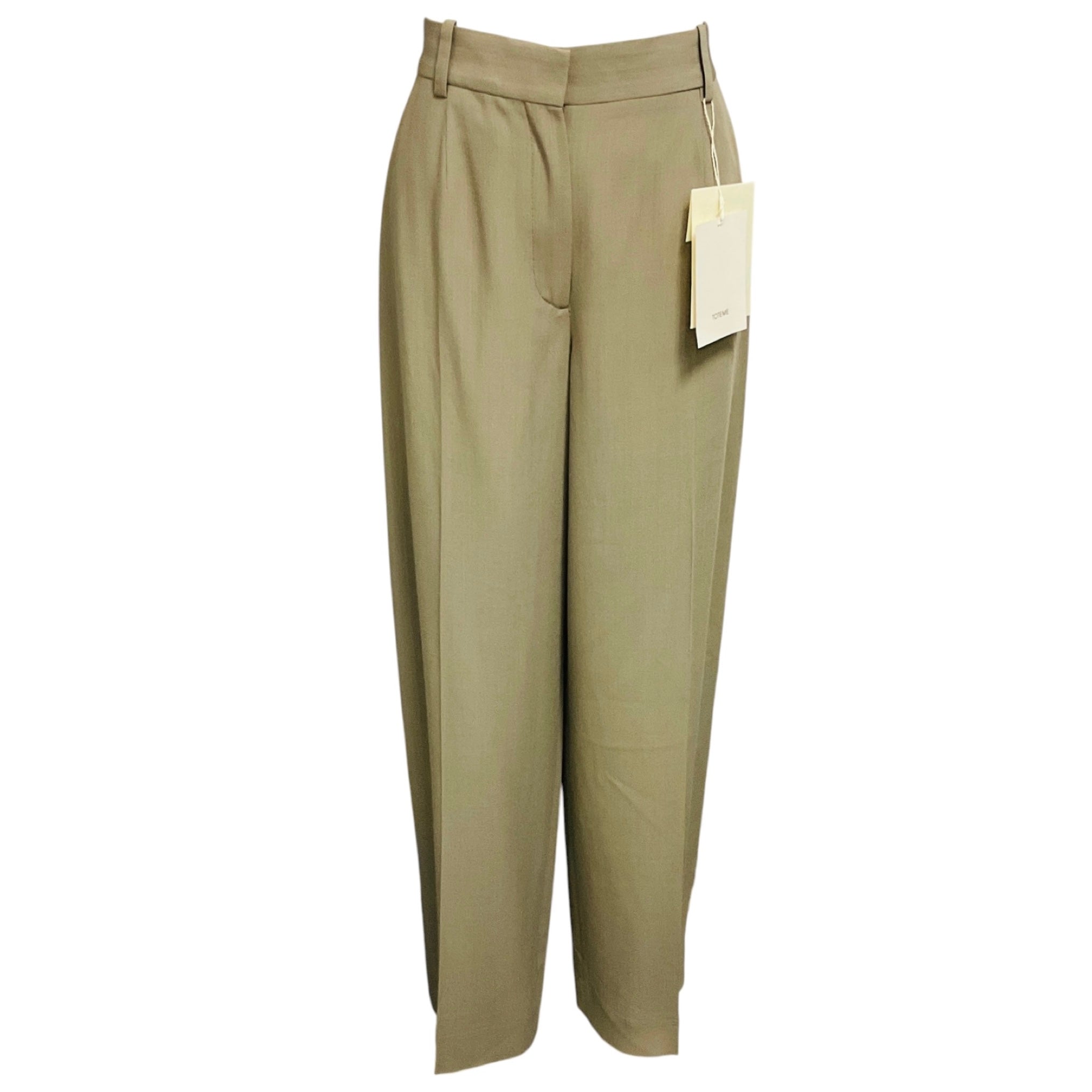 Toteme Taupe Wool Viscose Wide Fluid Trousers