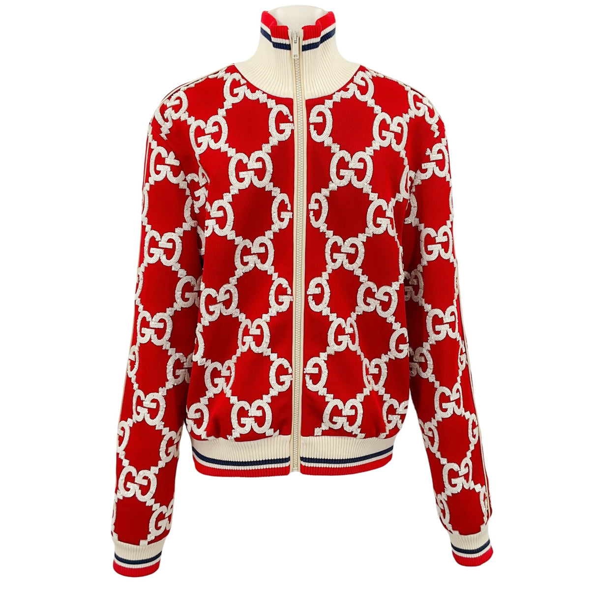 Gucci Men's Red / White Sequined Logo Varsity Jacket
