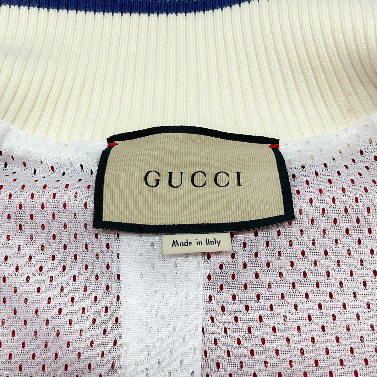 Gucci Men's Red / White Sequined Logo Varsity Jacket