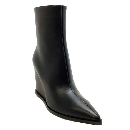 Gianvito Rossi Black Leather Hamnes Wedge Ankle Booties