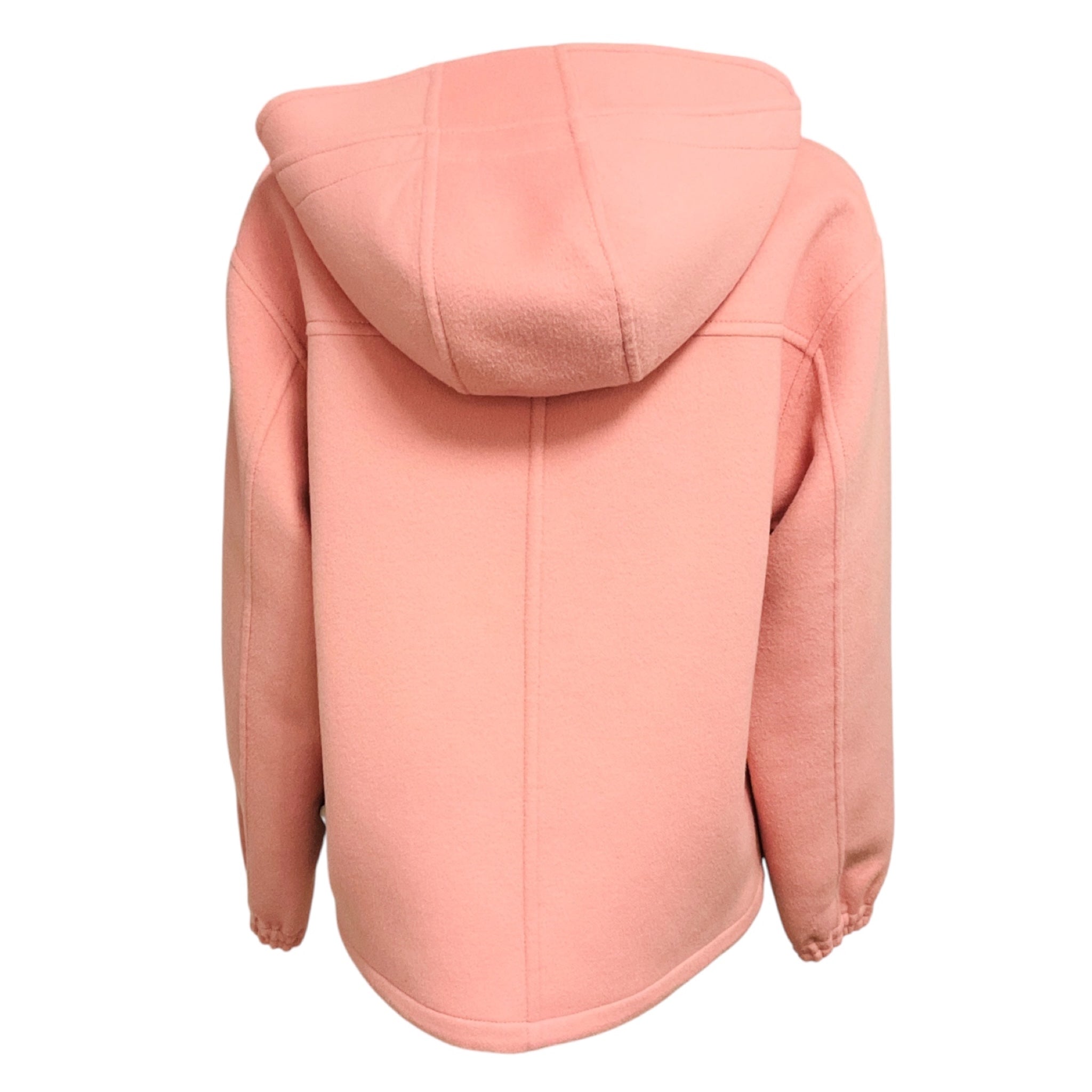 Louis Vuitton Pink Hooded Zip Front Wool Jacket with Brown Monogram Canvas Trim and Tan Lambskin Leather Details